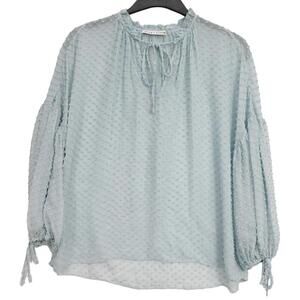 Alice And Olivia Flowy Textured Peasant Sheer Blouse With Ties Neckline M